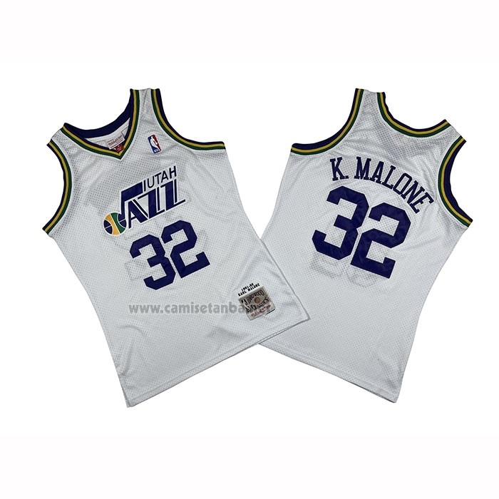 Camiseta Utah Jazz Karl Malone NO 32 Mitchell & Ness 1991-92 Blanco